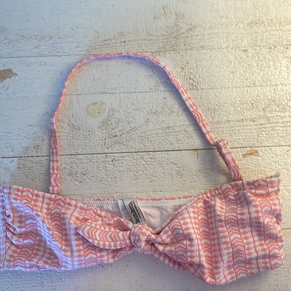 Lemlem Lola Jacquard Bandeau Center Tie Removable Strap‎ Light  Pink White Large